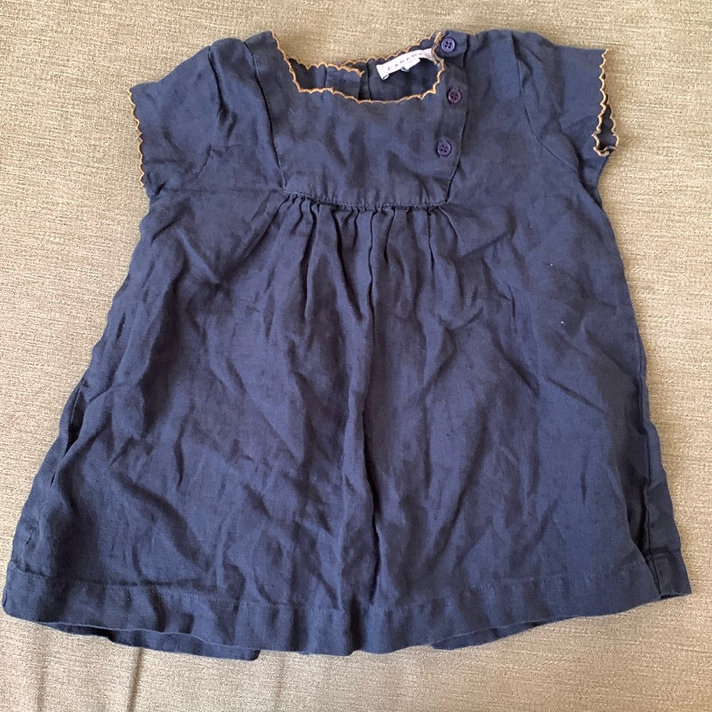 Caramel Navy Linen Dress with gold trim 18 months